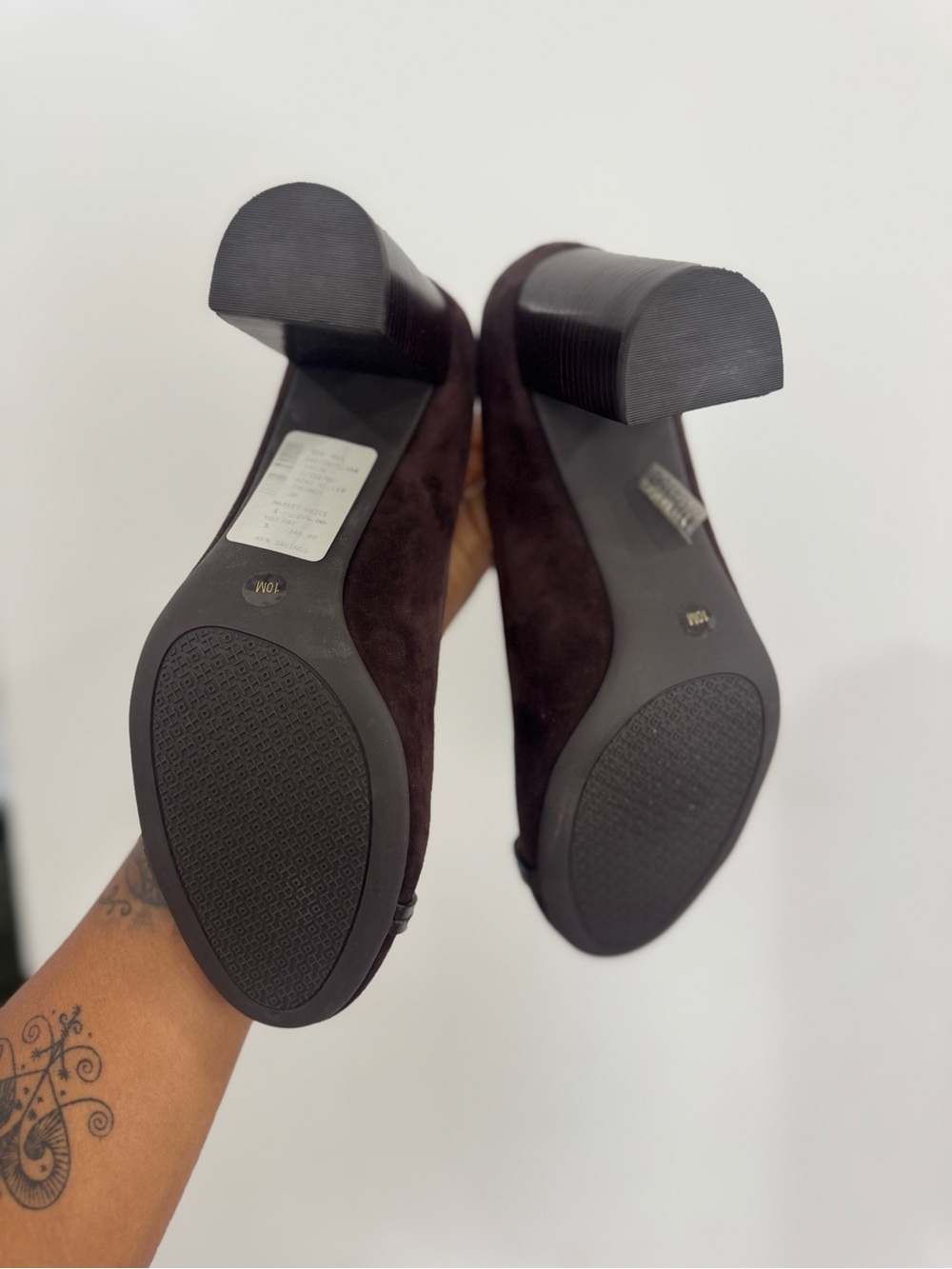 Tory Burch Dark Brown Suede Logo Heel Pumps - Picture 10 of 11
